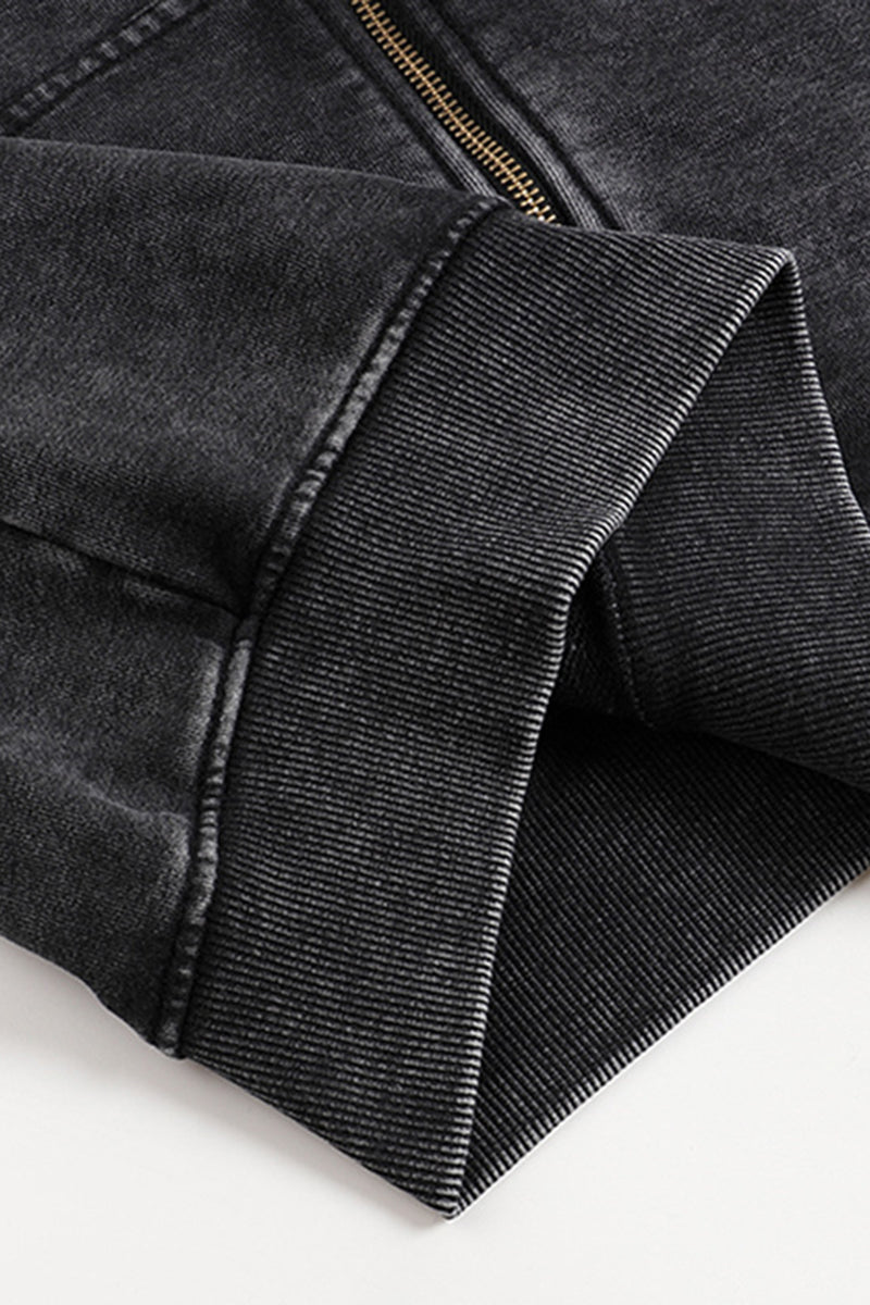 Women's Fall Winter Vintage Washed Zip-Up Pocket Hoodie