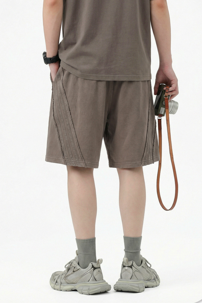 Men's 330g Cotton Washed Elastic Raw Stripe Webbing Shorts