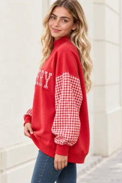 Women Fall Clothing Christmas Merry Plaid Sweatshirt