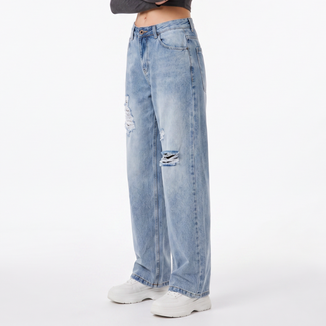 Women's High Waist Ripped Straight Leg Jeans