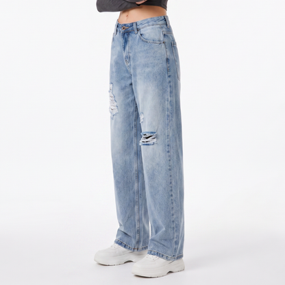 Women's High Waist Ripped Straight Leg Jeans