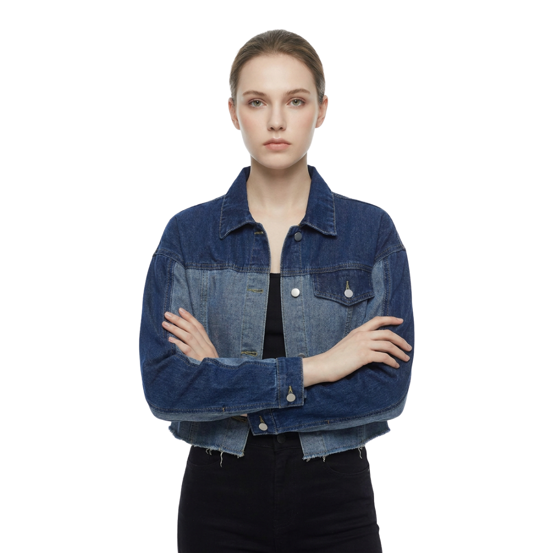 Women's Cropped Two-Tone Denim Jacket