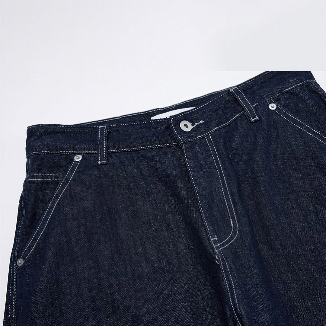 Men's Spring Indigo Raw Deconstructed Wide-Leg Denim Jeans