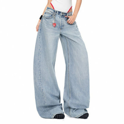 Women's Spring Washed Draped Ultra Wide-Leg Denim Jeans