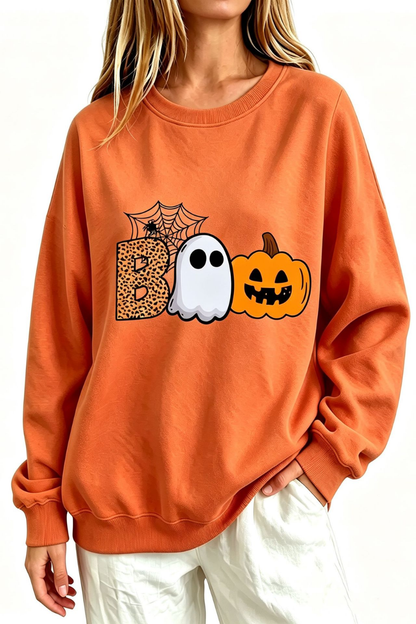 Women Fall Clothing Halloween BOO Ghost Graphic Sweatshirt