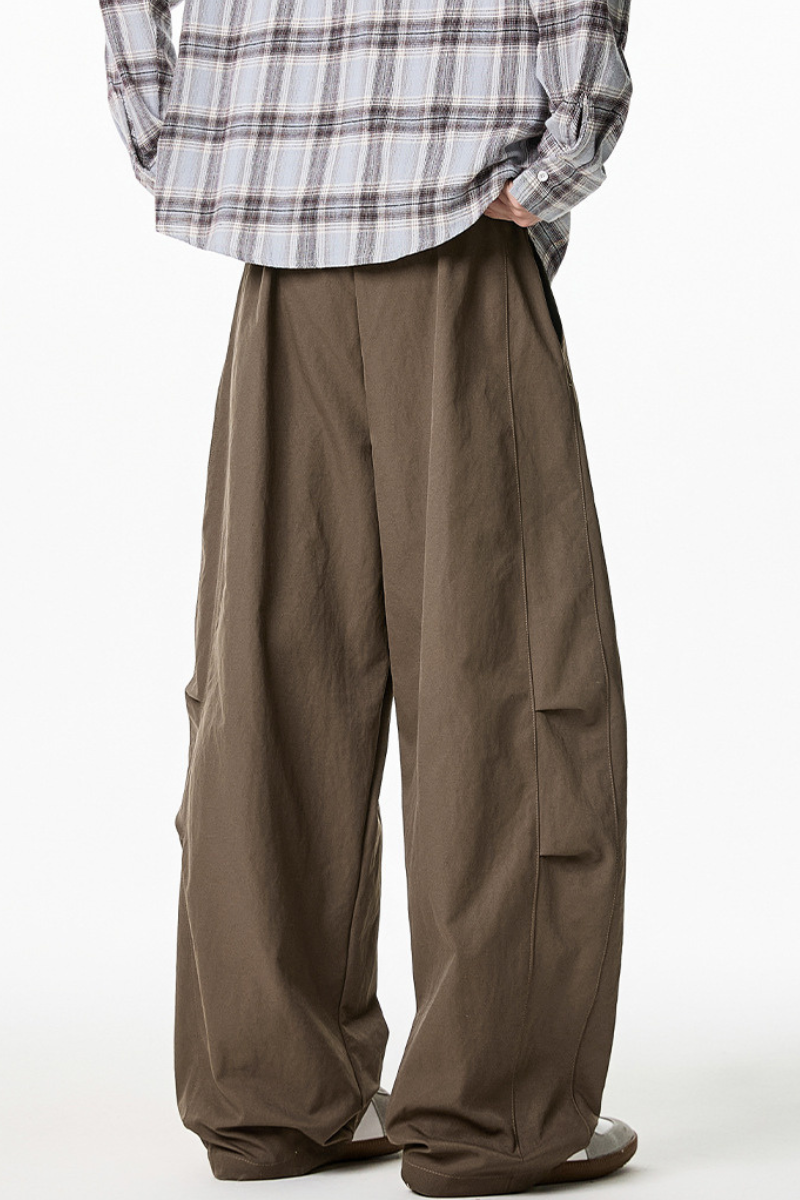 Men's Spring Pleated Japanese Street Loose Curved Wide Pants