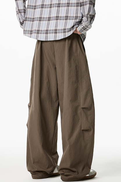 Men's Spring Pleated Japanese Street Loose Curved Wide Pants
