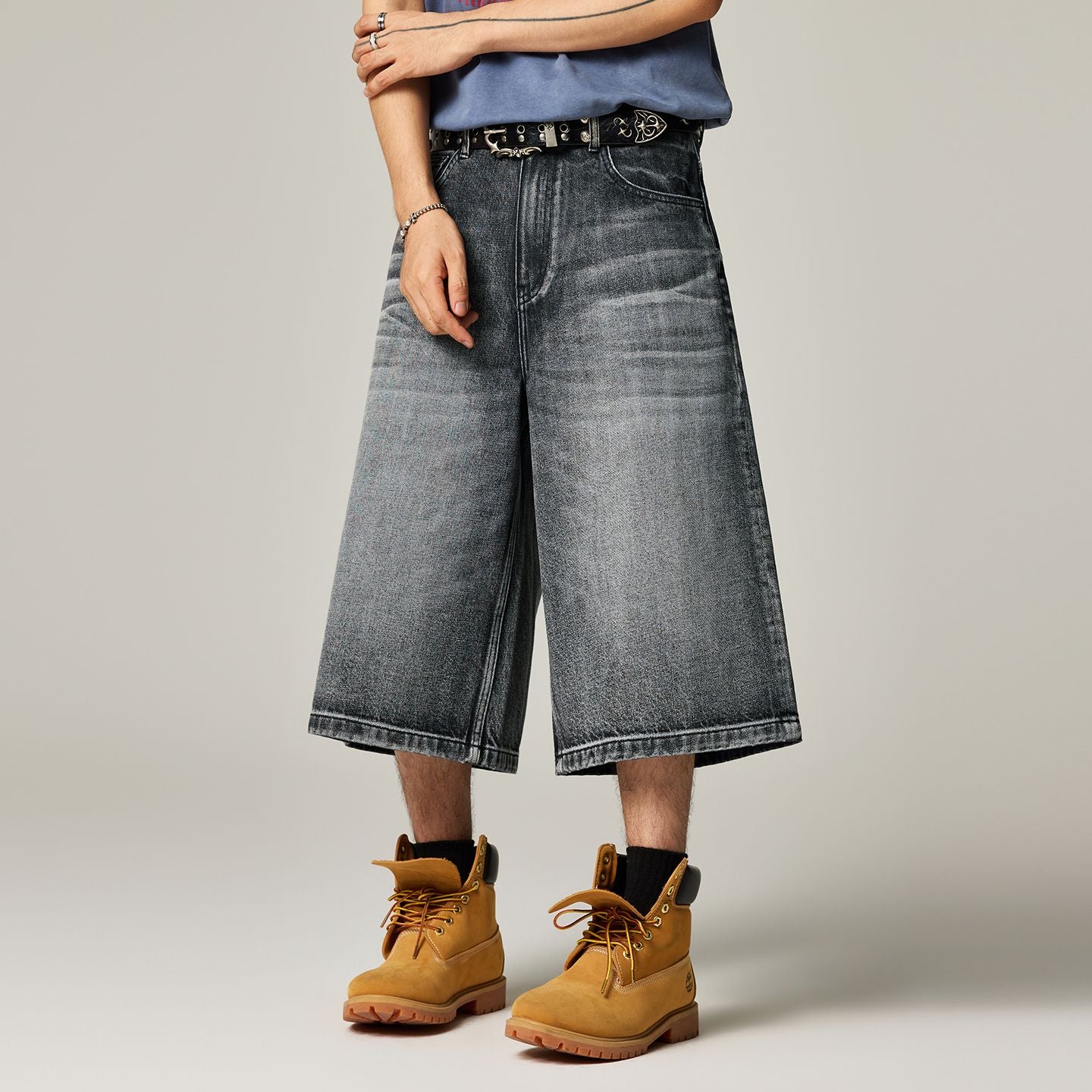 Men's Summer Gradient Cat Whisker Wide-Leg Denim Shorts
