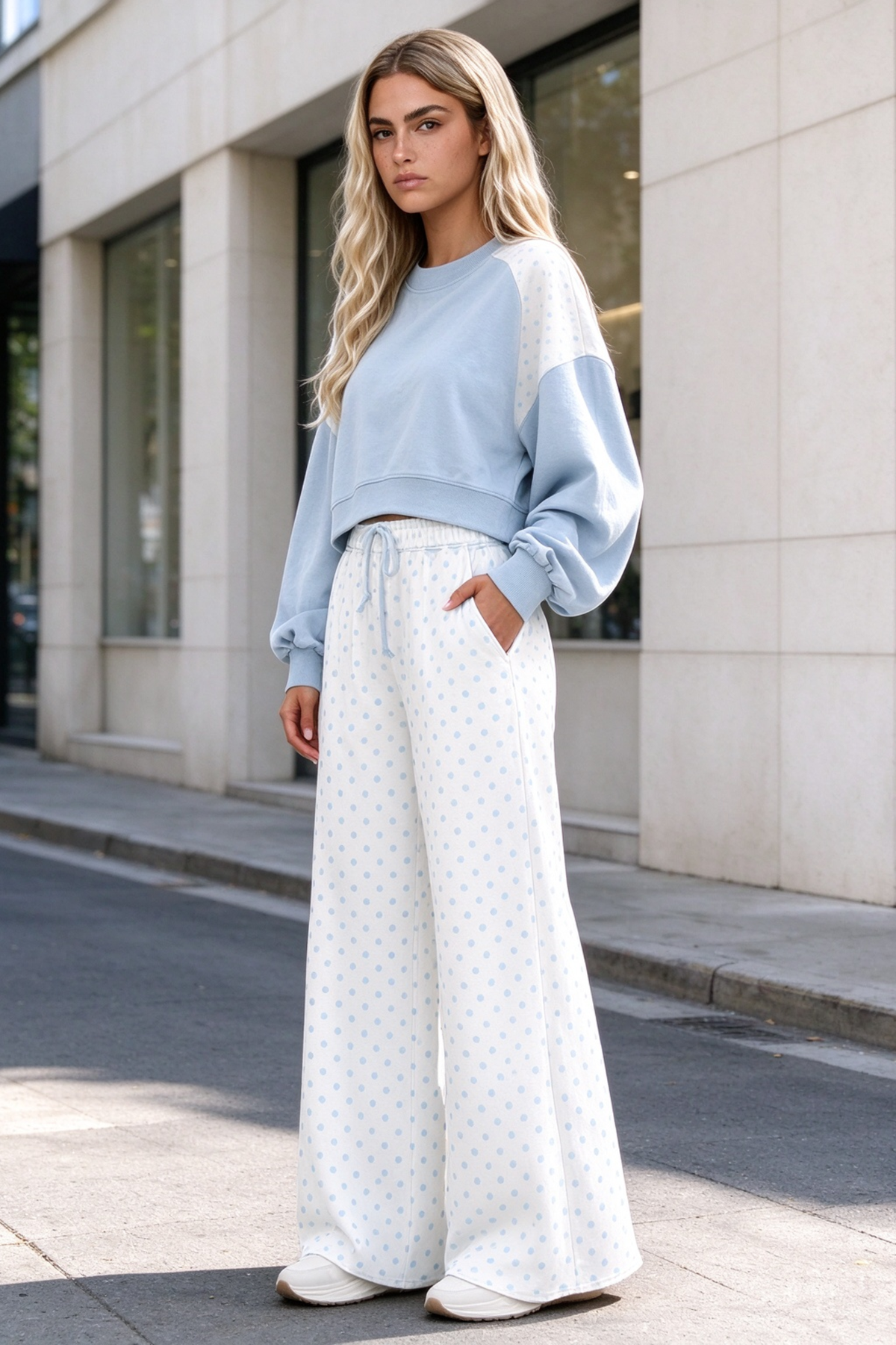 Women's Fall Polka Dot Colorblock Drawstring 2 Piece Set
