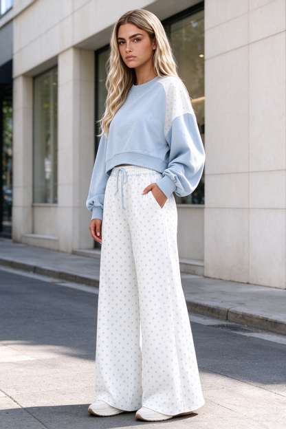 Women's Fall Polka Dot Colorblock Drawstring 2 Piece Set