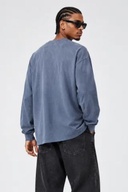 Men Fall Clothing Washed Loose Long Sleeve Cotton Top