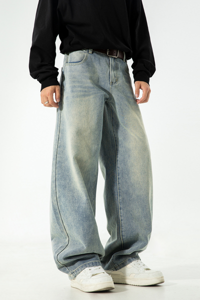 Men's Fall Retro High Street Washed Loose Straight Jeans