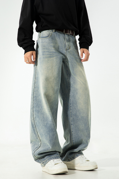 Men's Fall Retro High Street Washed Loose Straight Jeans