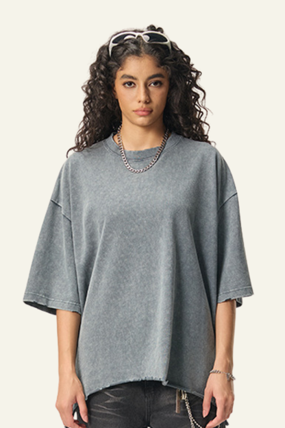 Women's  Cotton Frayed Streetwear Washed T-Shirt