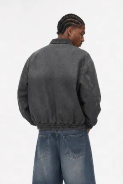 Men's Fall Gradient-Wash Vintage Denim Bomber Jacket