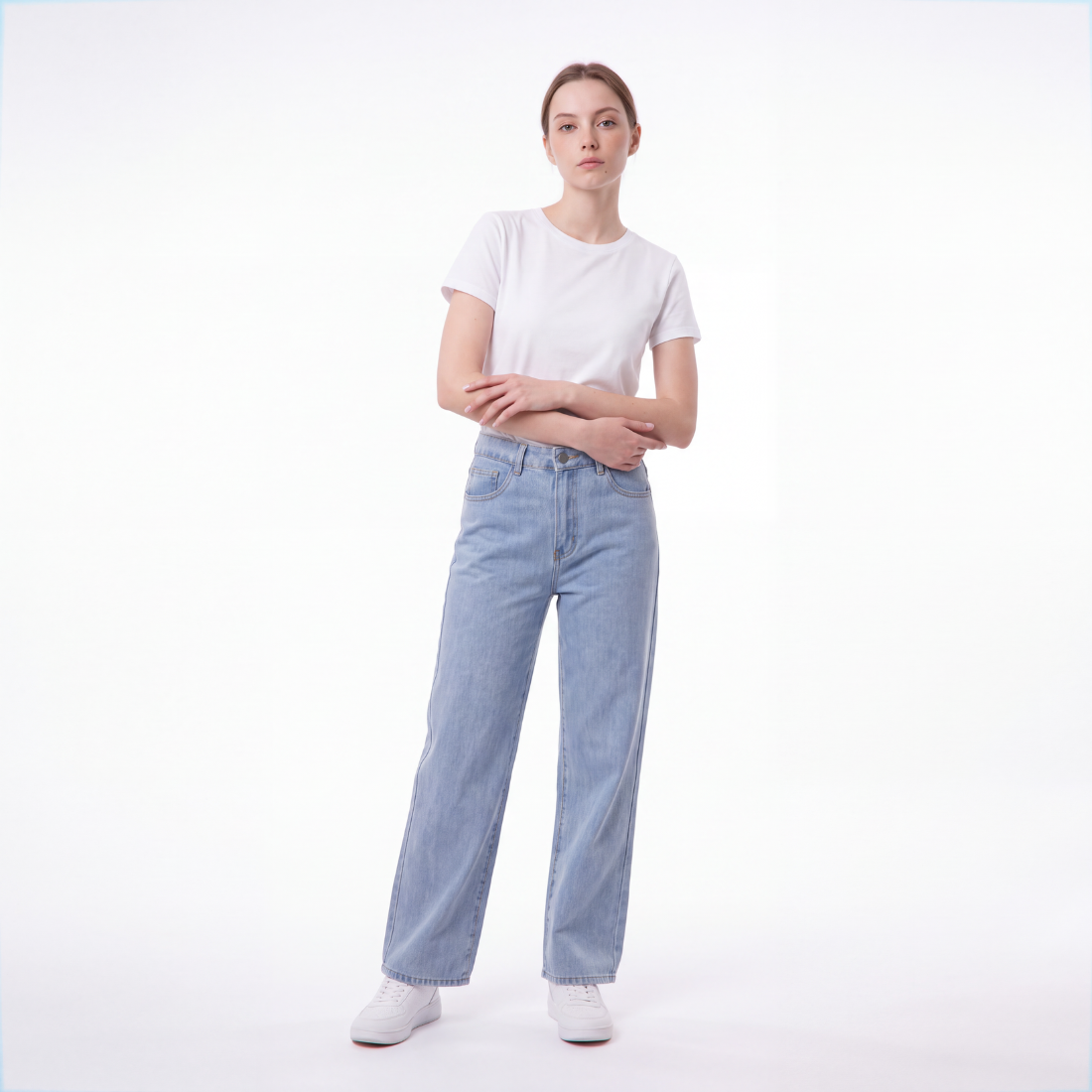Women's Straight Leg Jeans with Pink Bow Embroidery
