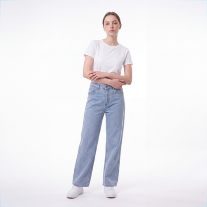 Women's Straight Leg Jeans with Pink Bow Embroidery
