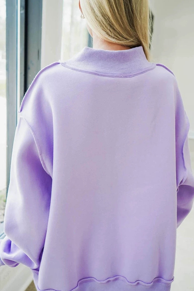 Women Fall Oversized Letter Patch Mock Neck Sweatshirt
