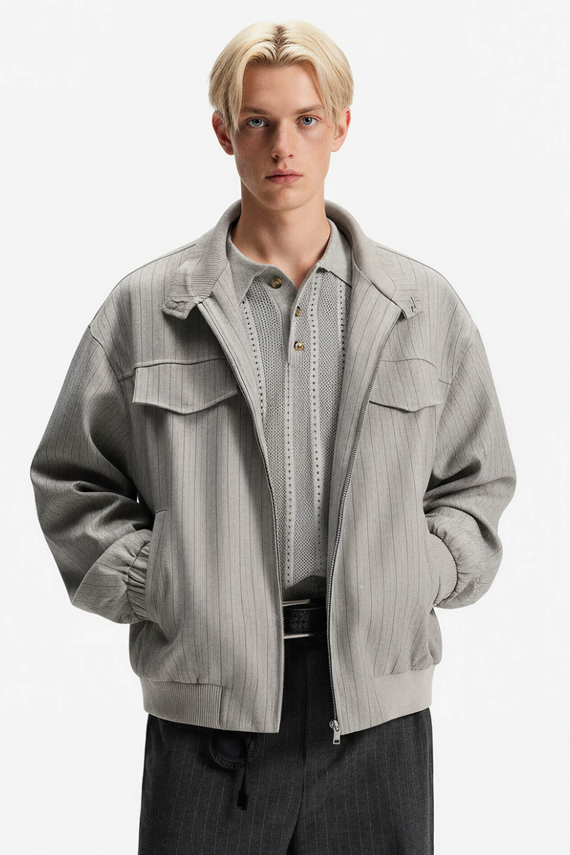 Men's Spring Old Money Stripe Zip Short Cargo Jacket