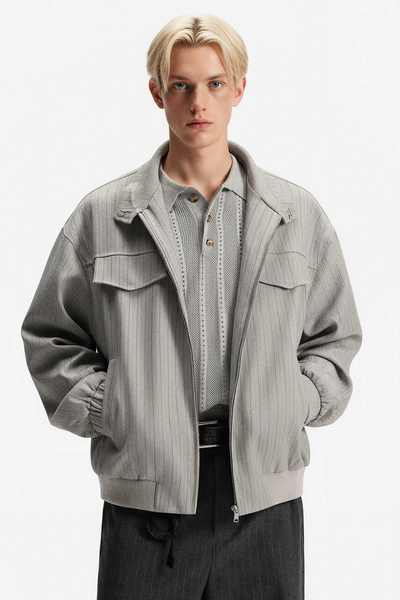 Men's Spring Old Money Stripe Zip Short Cargo Jacket