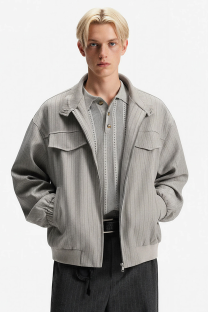 Men's Spring Old Money Stripe Zip Short Cargo Jacket
