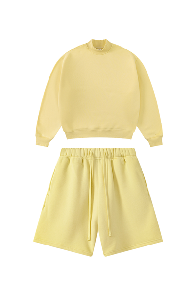 Unisex Winter Boxy Fleece Mock Neck Straight Shorts Set
