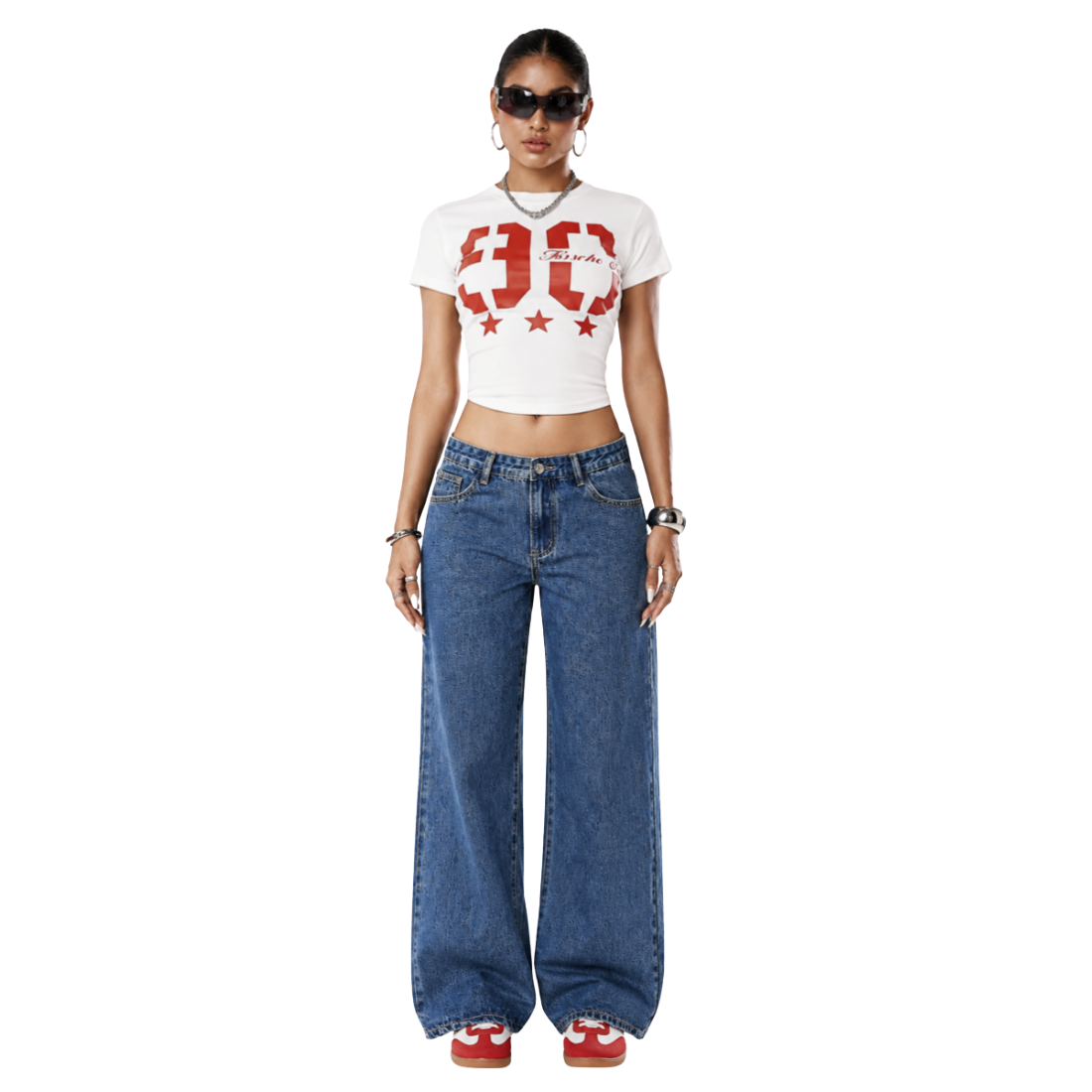 Women's high-waisted heavyweight loose wide-leg jeans