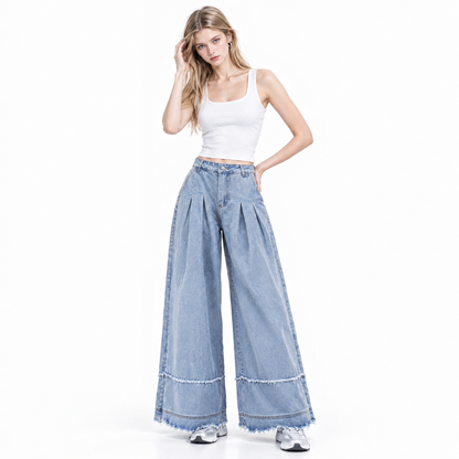 Women's High Waist Pleated Wide Leg Jeans