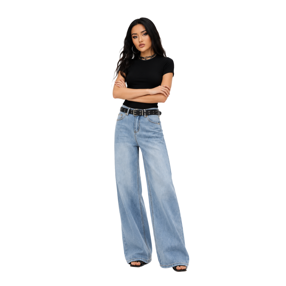 Women's high-waisted loose wide-leg jeans