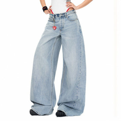 Women's Spring Washed Draped Ultra Wide-Leg Denim Jeans