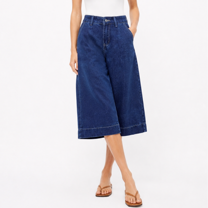 Women's High Waist Wash Wide Leg Cropped Jeans