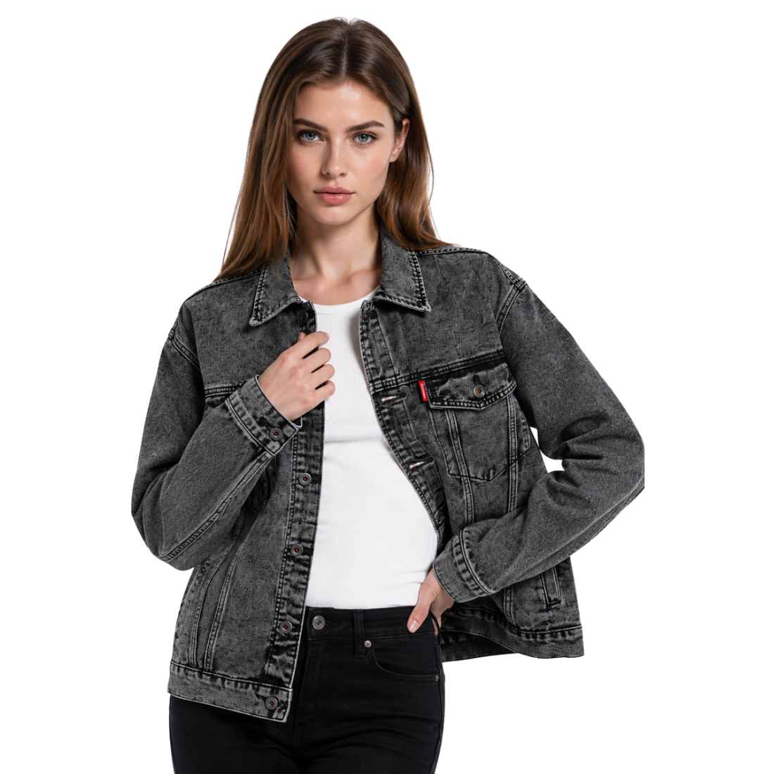 Women's Vintage Grey Acid Wash Denim Jacket