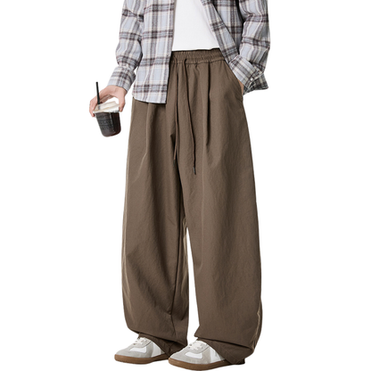 Men's Spring Pleated Loose Curved Wide Solid Pants