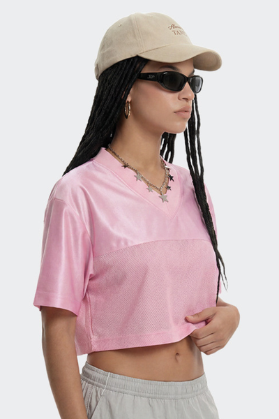 Women's Summer Y2K V-Neck Cutout Crop Patchwork Tee