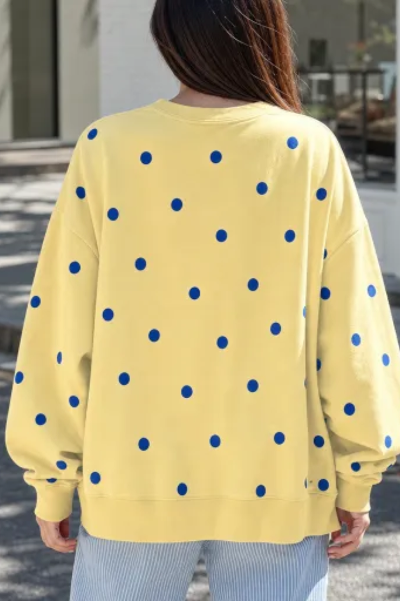 Women Spring Plus Size Polka Dot Crew Neck Sweatshirt