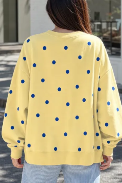 Women Spring Plus Size Polka Dot Crew Neck Sweatshirt