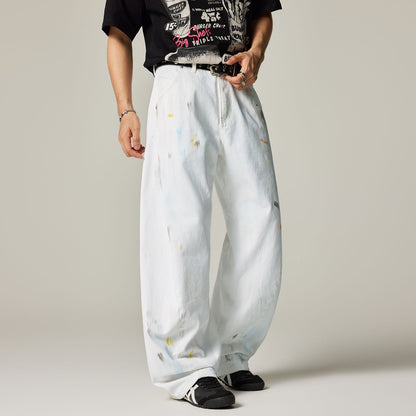 Men's Spring White Hand-Painted Splatter Denim Jeans