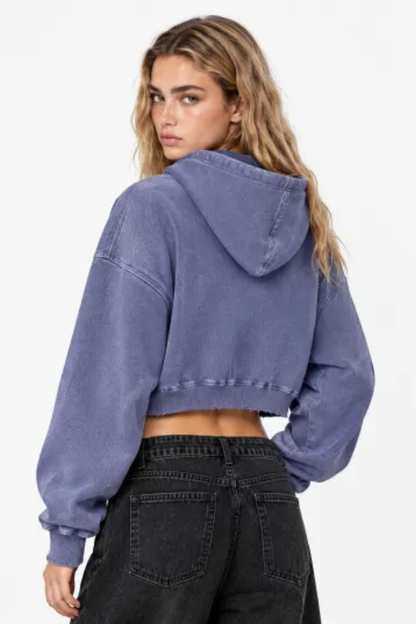 Women Fall Clothing Snow Washed Cropped Heavyweight Hoodie