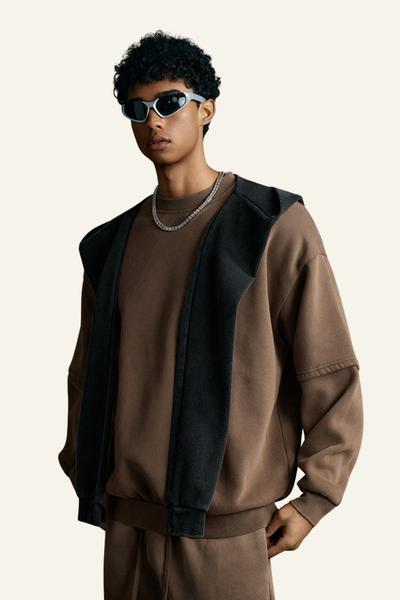 Men's Streetwear Washed Patchwork Pullover