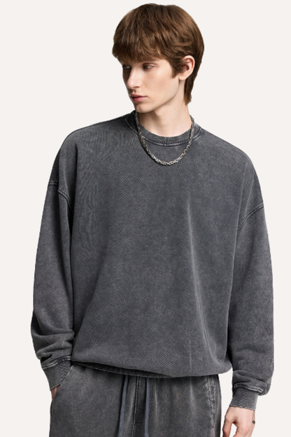 Unisex Winter 420g Retro Snow Washed Loose Sweatshirt