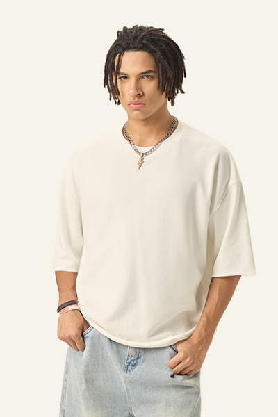 Men's Streetwear Solid Color Raw-Edge Short Sleeve T-Shirt