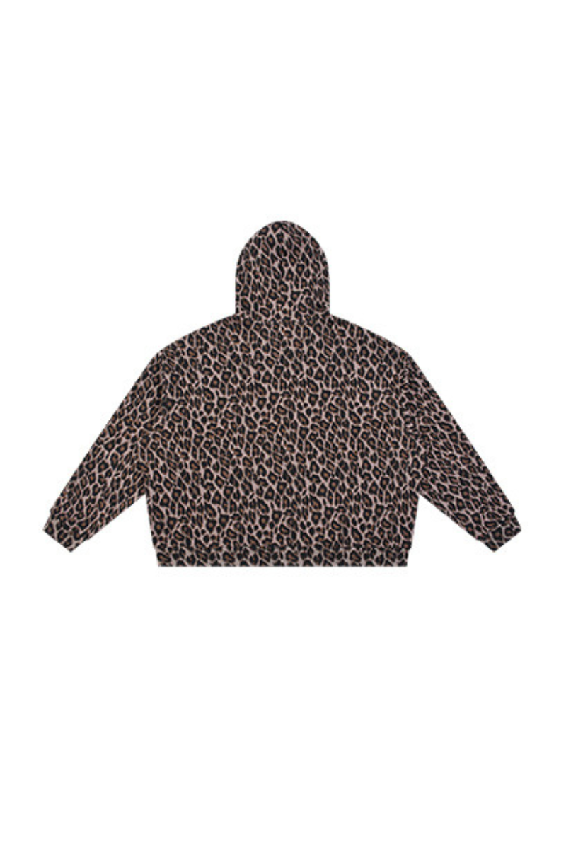 Unisex Fall Winter Vintage Leopard Zip-Up Hooded Jacket