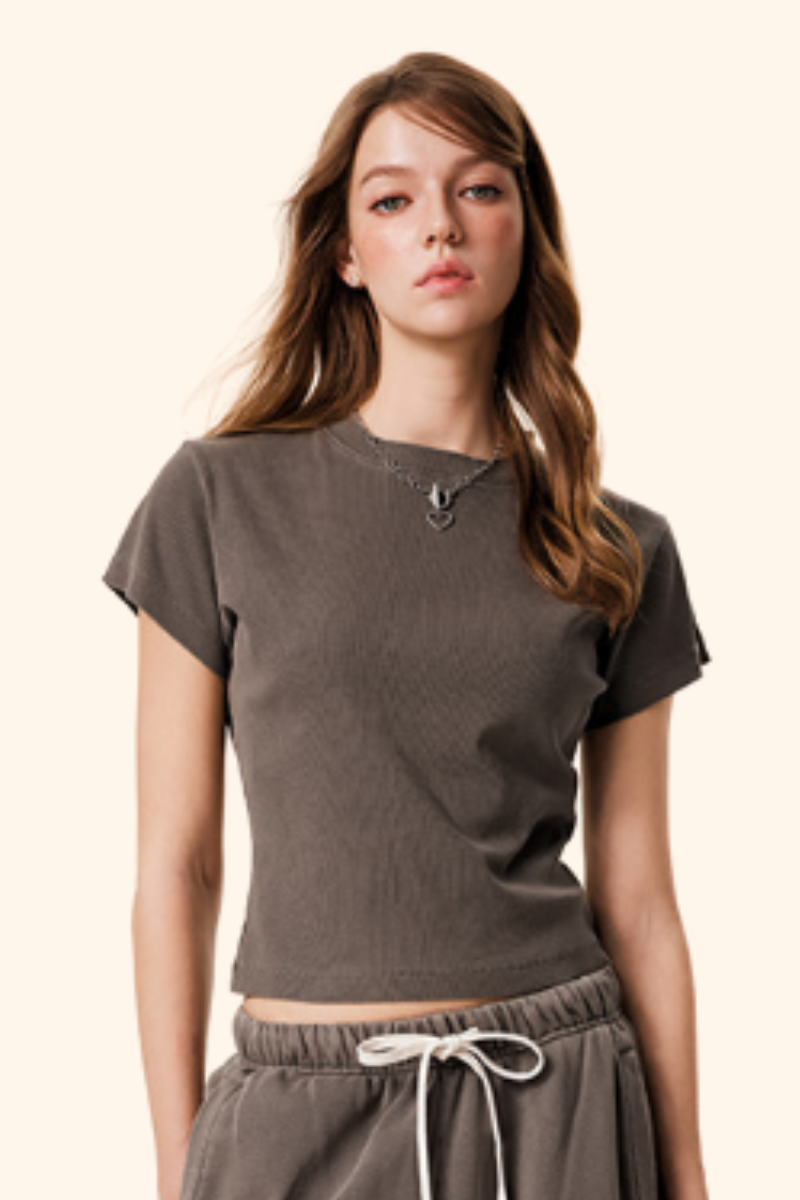 Women's Spring Summer 275g Washed Set-in Crewneck Tee