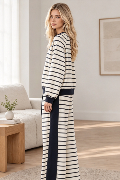 Women's Fall Striped Colorblock Drawstring 2 Piece Set