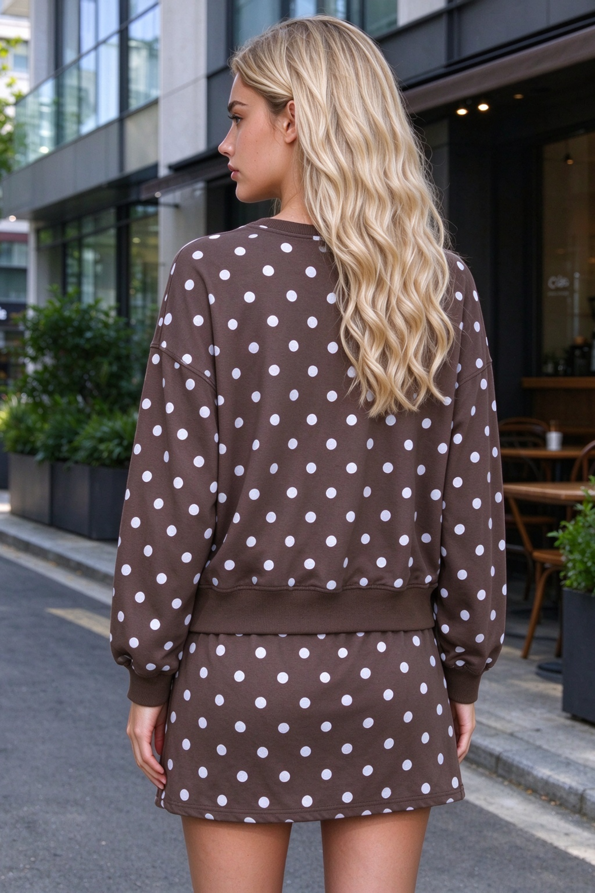 Women's Fall Polka Dot Skirted Drawstring 2 Piece Set