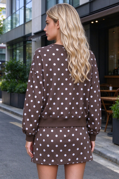 Women's Fall Polka Dot Skirted Drawstring 2 Piece Set