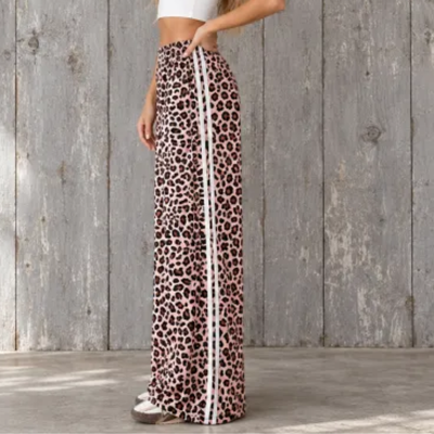 Women Fall Clothing Casual Leopard Stripe Wide Leg Pants