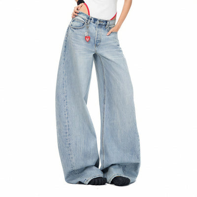 Women's Spring Washed Draped Ultra Wide-Leg Denim Jeans