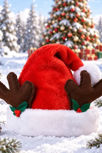 Unisex Christmas Plush Reindeer Antler Leaf Hat