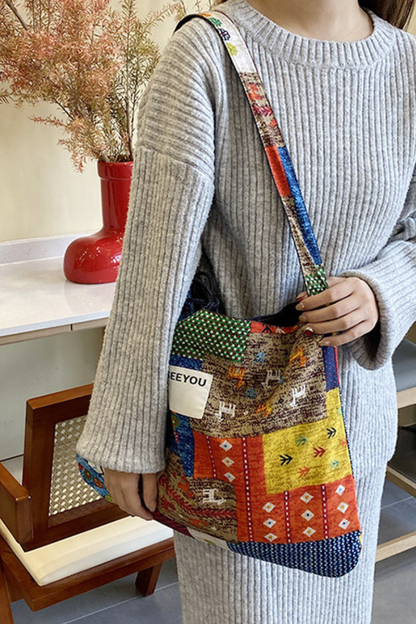 Women Fall Ethnic Patchwork Large Capacity Shoulder Bag